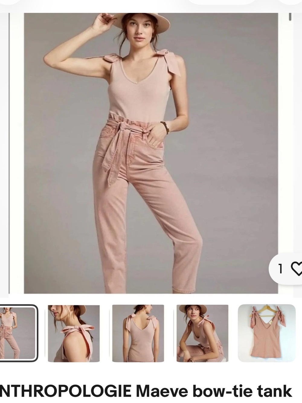 Anthropologie Mauve Pink Bow-Tie Tank size Small